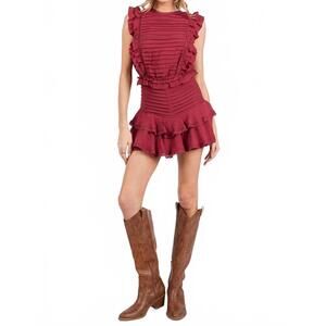 NEW THE VINTAGE SHOP crinkled gauze sleeveless romper in wine